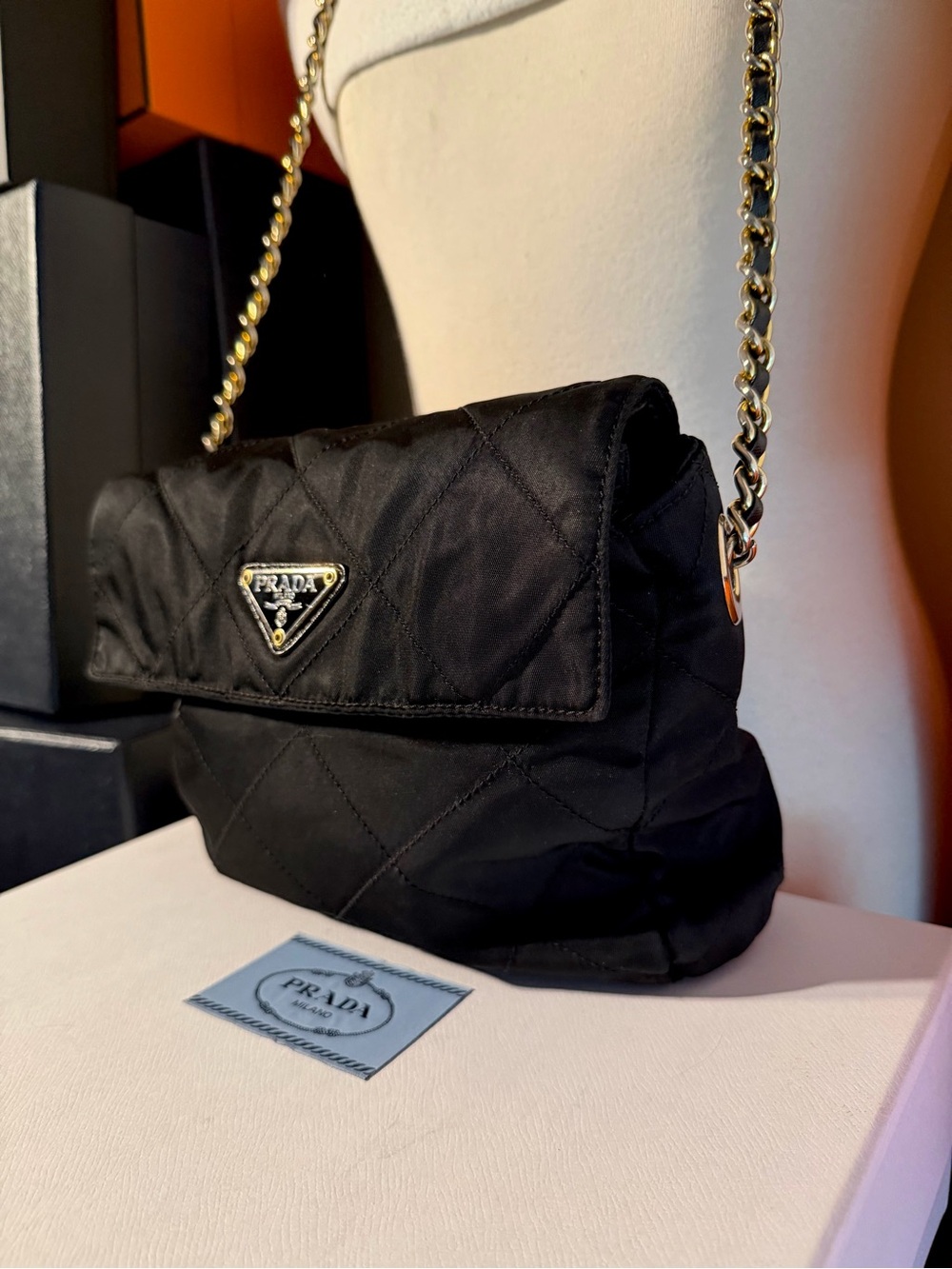 Prada⭐️Black Quilted Gold Chain Shoulder Bag! RARE! ⭐️Always Open to offers! - Picture 9 of 16